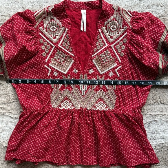 Anthropologie Keira Embroidered Peplum Blouse Size 2 - Picture 8 of 13